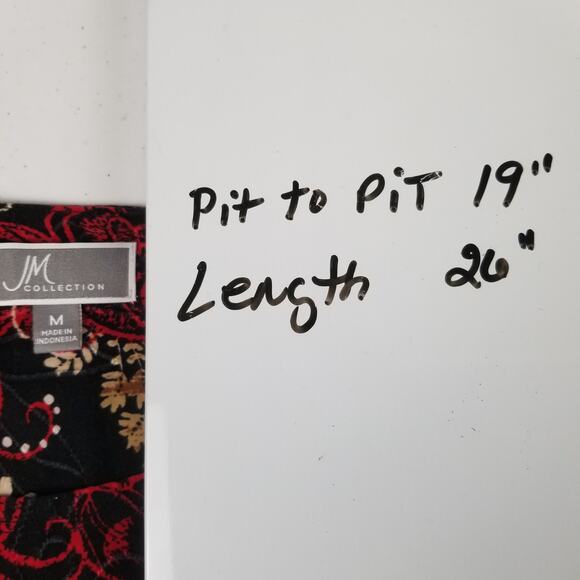 JM Collections Red Black Tan White Floral Scoop Neck Stretchy Top Size Medium - Picture 5 of 5